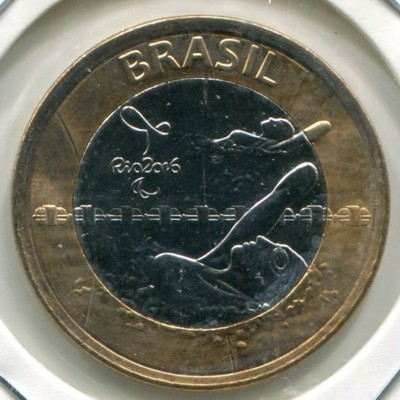 Монета Бразилия 1 реал 2016 год. Паралимпийское плавание.