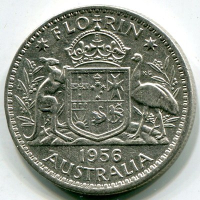 Монета Австралия 1 флорин 1956 год.