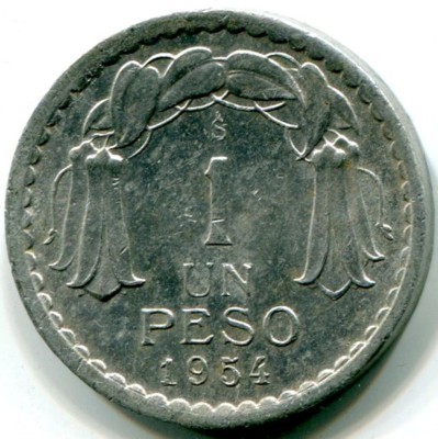 Монета Чили 1 песо 1954 год.