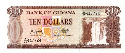 Банкнота Гайана 10 долларов 1992 год. 