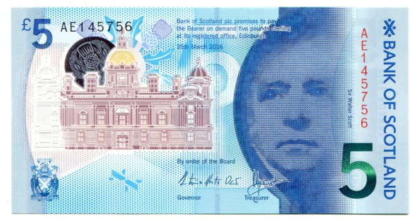 Банкнота Шотландия 5 фунтов 2016 год. 