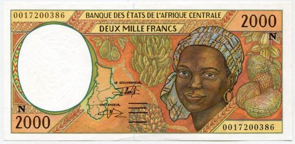 Банкнота Центральноафриканский Валютный Союз 2000 франков 2000 год. Конго