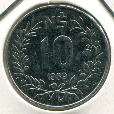 Монета Уругвай 10 новых песо 1989 год.