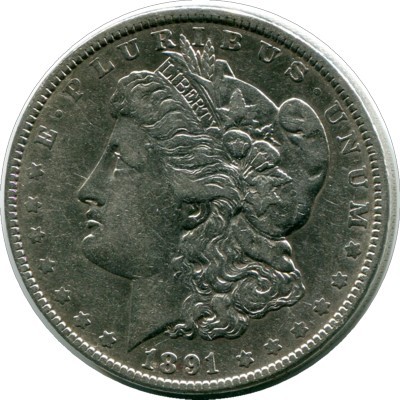 Монета США 1 доллар 1891 год.