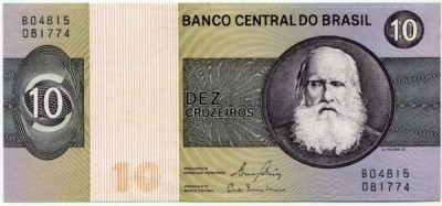 Банкнота Бразилия 10 крузейро 1980 год.