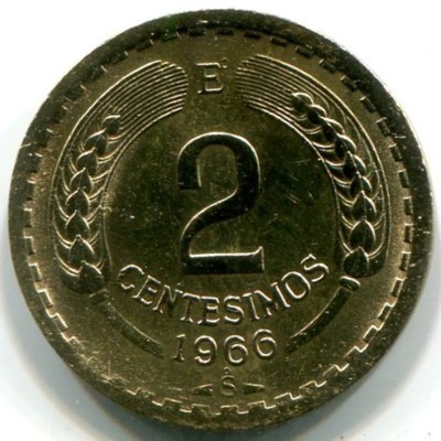 Монета Чили 2 сентесимо 1966 год.