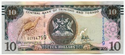 Банкнота Тринидад и Тобаго 10 долларов 2006 год.