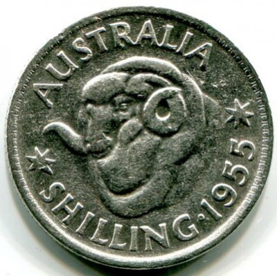 Монета Австралия 1 шиллинг 1955 год.