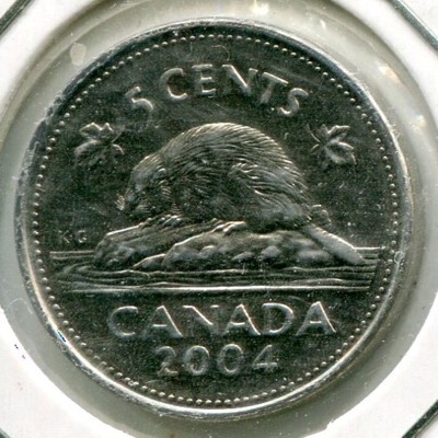 Монета Канада 5 центов 2004 год.