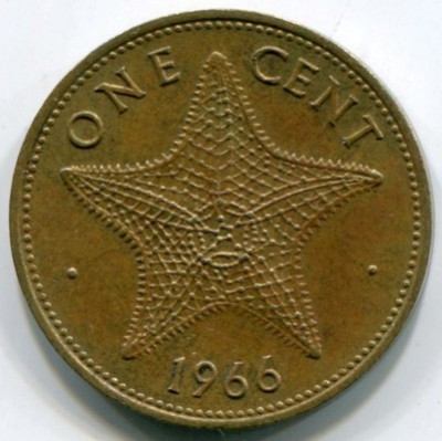 Монета Багамские острова 1 цент 1966 год.