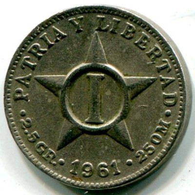 Монета Куба 1 сентаво 1961 год.