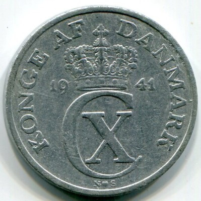 Монета Дания 5 эре 1941 год.