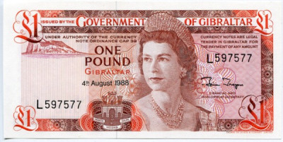 Банкнота Гибралтар 1 фунт 1988 год.
