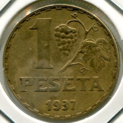 Монета Испания 1 песета 1937 год.