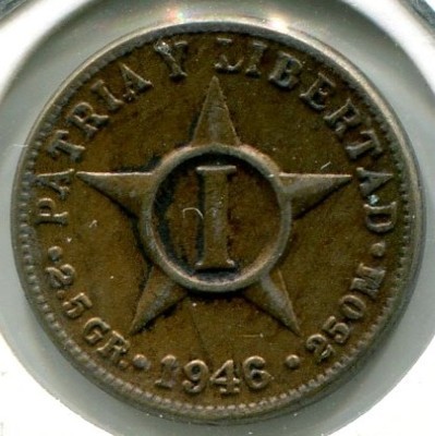 Монета Куба 1 сентаво 1946 год.