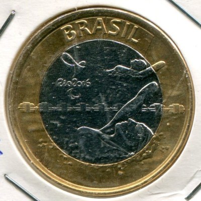 Монета Бразилия 1 реал 2016 г. Паралимпийское плавание.
