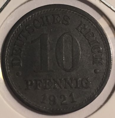 Монета Германии 10 пфеннигов 1921 год
