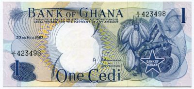 Банкнота Гана 1 седи 1967 год.