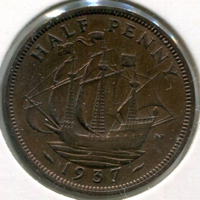 Монета Великобритания 1/2 пенни 1937 год.