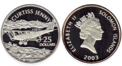 Соломоновы острова 25 долларов  2003 год "CRTISS JENNY"