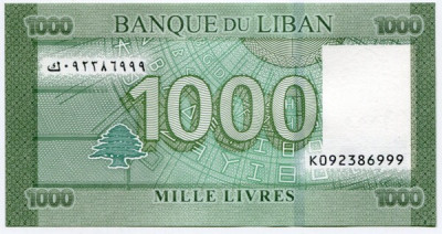 Банкнота Ливан 1000 ливров 2019 год.