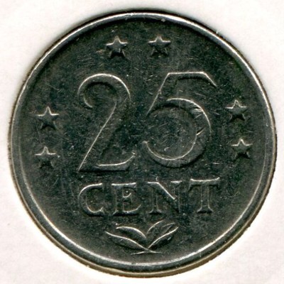 Монета Нидерландские Антилы 25 центов 1971 год.