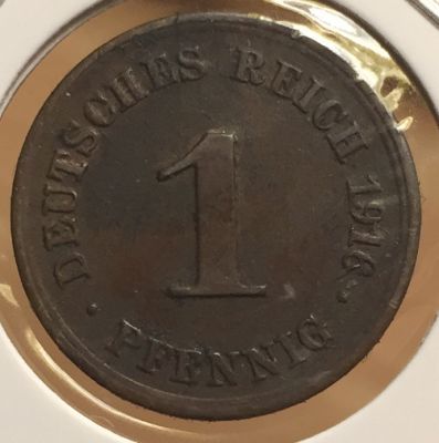 Монета Германия 1 пфенниг 1916 год D