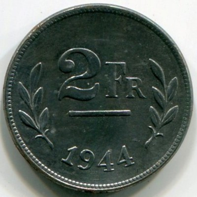 Монета Бельгия 2 франка 1944 год.