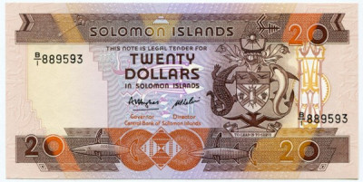 Банкнота Соломоновы острова 20 долларов 1986 год.