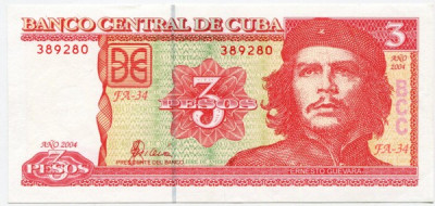 Банкнота Кубы 3 песо 2004 год.