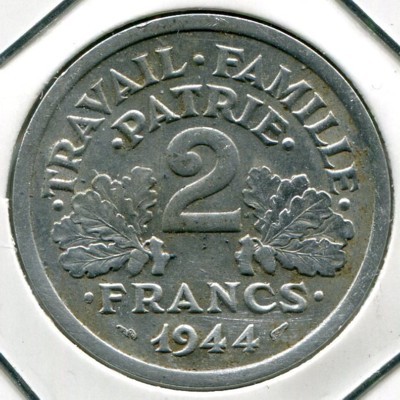 Монета Франция 2 франка 1944 год. B