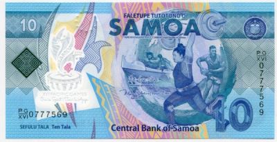Банкнота Самоа 10 тала 2019 год. XVI Тихоокеанские игры.