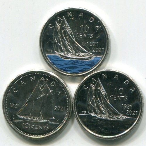 Канада набор из 3-х монет 2021 год. 100 лет паруснику Блюноз.