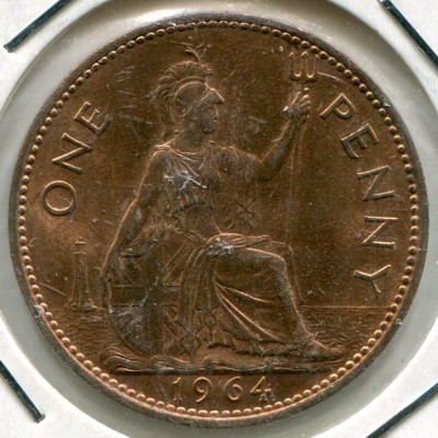 Монета Великобритания 1 пенни 1964 год.