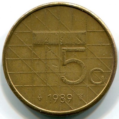 Монета Нидерланды 5 гульденов 1989 год.