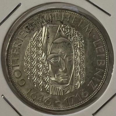 Германия 5 марок 1966 г. 250 лет со дня смерти Готфрида Вильгельма Лейбница D