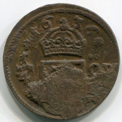 Монета Швеция 1/4 эре 1636 год.