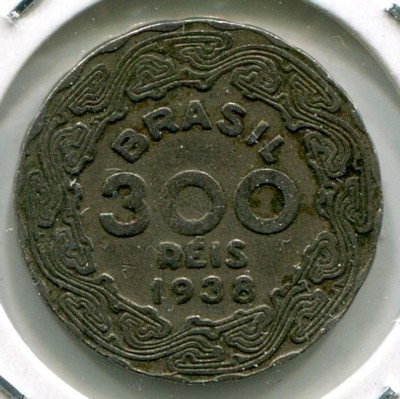 Монета Бразилия 300 рейс 1938 год.