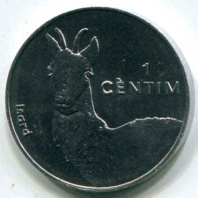 Монета Андорра 1 сантим 2002 год.