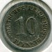 Монета Германия 10 пфеннигов 1908 год. J