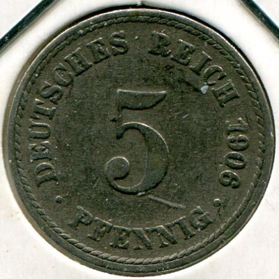 Монета Германия 5 пфеннигов 1906 год. А