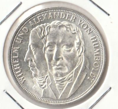 Германия 5 марок 1965 г. 200 лет со дня рождения Вильгельма и Александра фон Гумбольдтов F