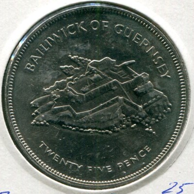 Монета Гернси 25 пенсов 1977 год. 25-летие правления королевы Елизаветы II.