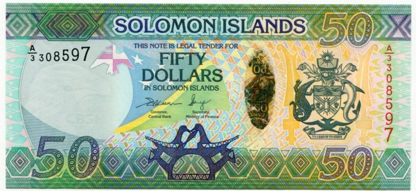 Банкнота Соломоновы острова 50 долларов 2013 год.