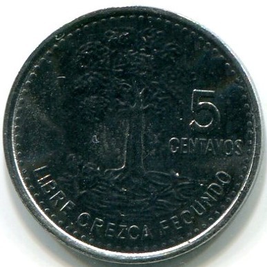 Монета Гватемала 5 сентаво 2012 год.