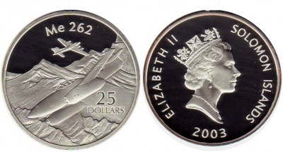 Соломоновы острова 25 долларов 2003 год "Me 262"