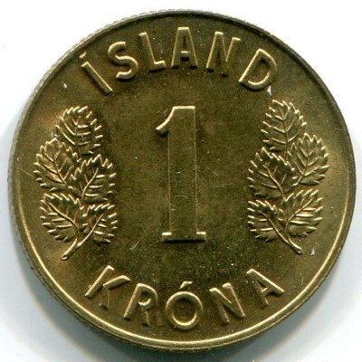 Монета Исландия 1 крона 1975 год.