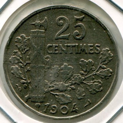 Монета Франция 25 сантимов 1904 год.