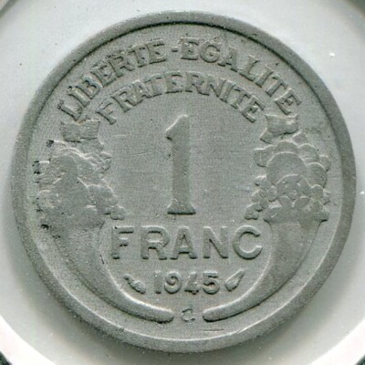 Монета Франция 1 франк 1945 год. C