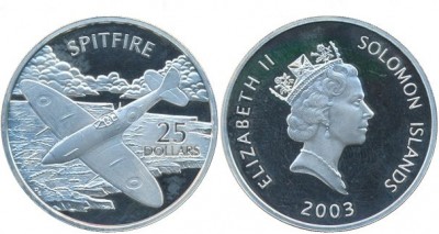 Соломоновы острова 25 долларов 2003 год "SPITFIER"